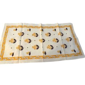 Vintage Artline Linen Tea Towel Floral Mustard Yellow Brown Mid Century Modern